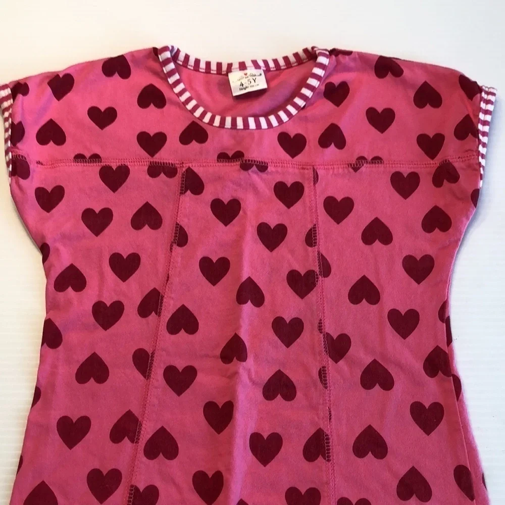 Pink Cotton Short Sleeve Dress Red Hearts Candy Stripe Accent Little Girl's 4/5